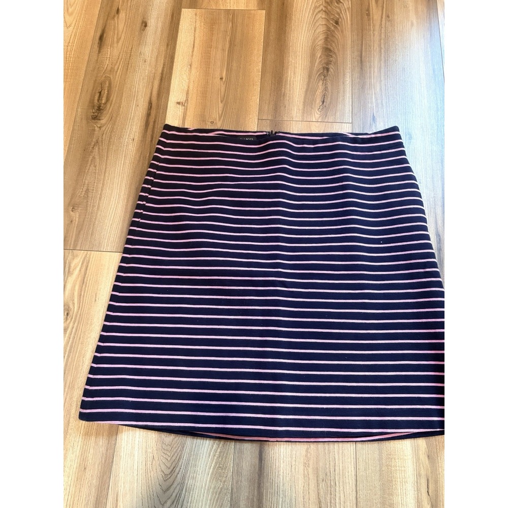 Talbots Straight Skirt Navy Pink Striped Women's 14 Stretch Pockets Cotton Blend